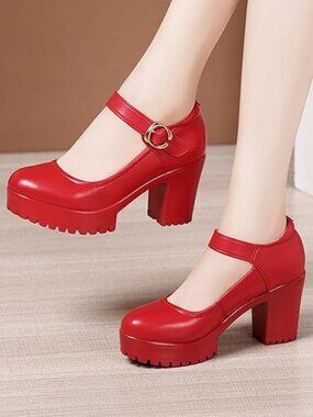 Chunky Platform Mary Jane Pumps | Lug Sole Block Heel Office Shoes